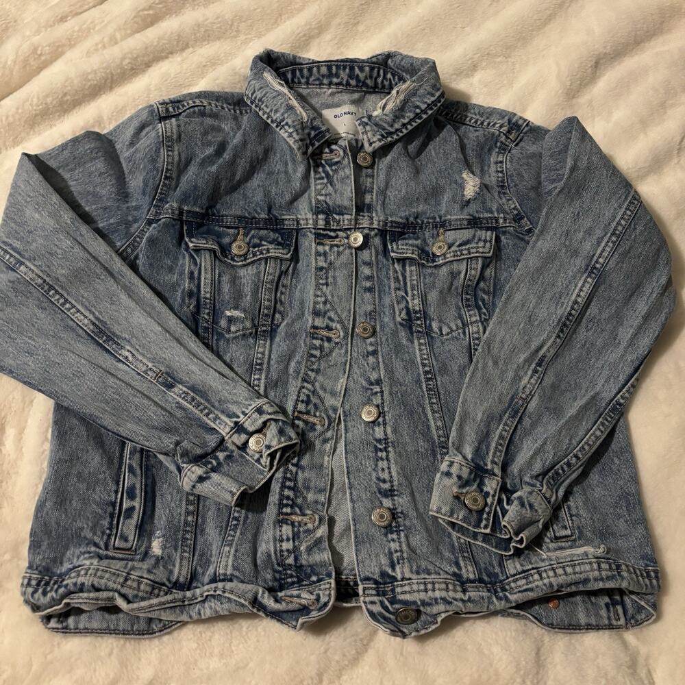 Old Navy Denim‎ Jacket Women's L Large Distressed Jean Coat